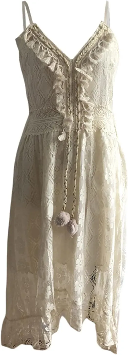 Summer Dresses for Women 2025 Boho Lace Sleeveless Spaghetti Straps Beach Vacation Flowy Maxi Sun Dress
