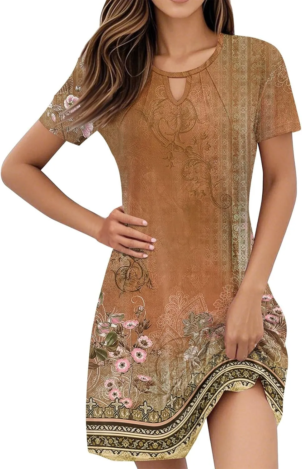 Summer Dresses for Women 2025 Casual Beach Mini Dress Loose Short Sleeve T Shirt Dress Floral Flowy A-Line Dresses