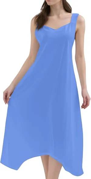 Summer Dresses for Women 2025 Casual Fashion Round Neck Sleeveless Solid Irregular Hem Midi Dress