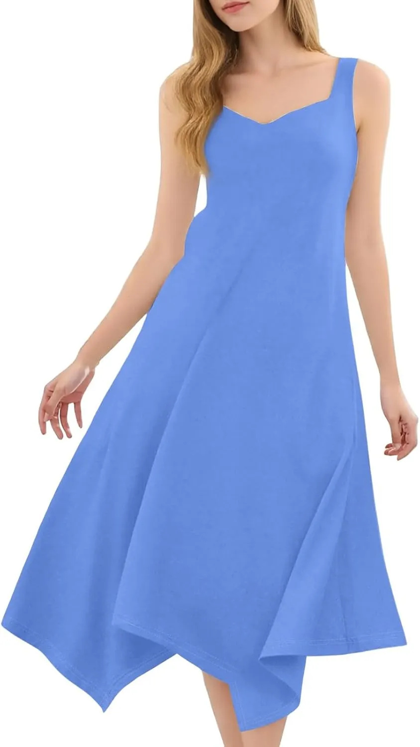 Summer Dresses for Women 2025 Casual Fashion Round Neck Sleeveless Solid Irregular Hem Midi Dress