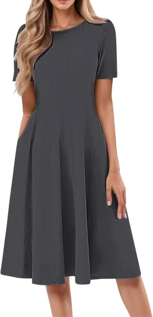 Summer Dresses for Women 2025 Elegant Short Sleeve Midi Dress Casual Plus Size Loose Comfy Flowy Boho Beach Sundress