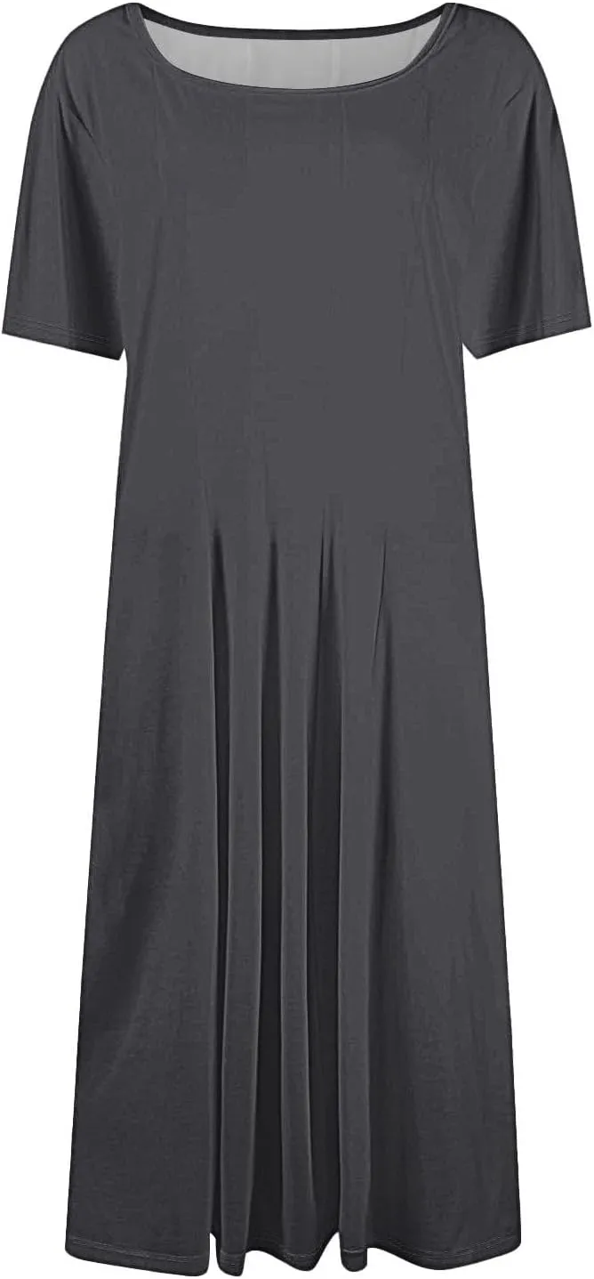 Summer Dresses for Women 2025 Elegant Short Sleeve Midi Dress Casual Plus Size Loose Comfy Flowy Boho Beach Sundress