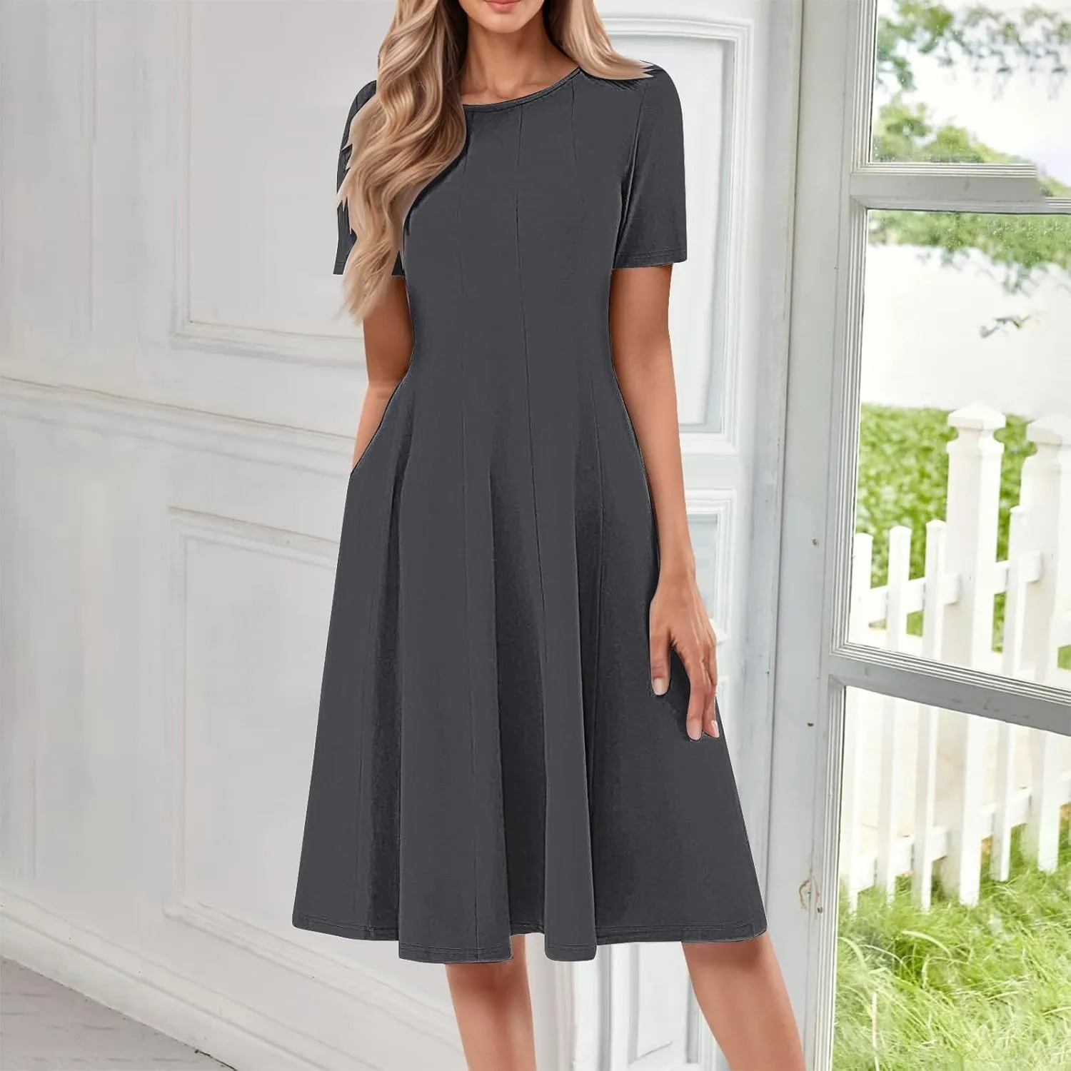 Summer Dresses for Women 2025 Elegant Short Sleeve Midi Dress Casual Plus Size Loose Comfy Flowy Boho Beach Sundress