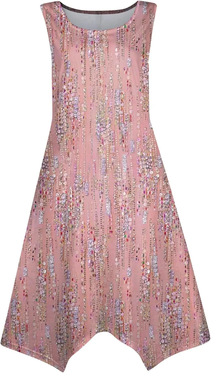Summer Dresses for Women 2025 Handkerchief Hem Crewneck Tank Dress Sleeveless A-Line Sundress Casual Boho Dress