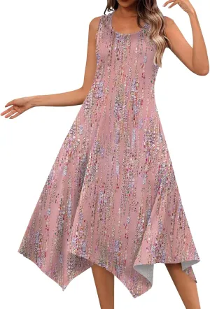 Summer Dresses for Women 2025 Handkerchief Hem Crewneck Tank Dress Sleeveless A-Line Sundress Casual Boho Dress