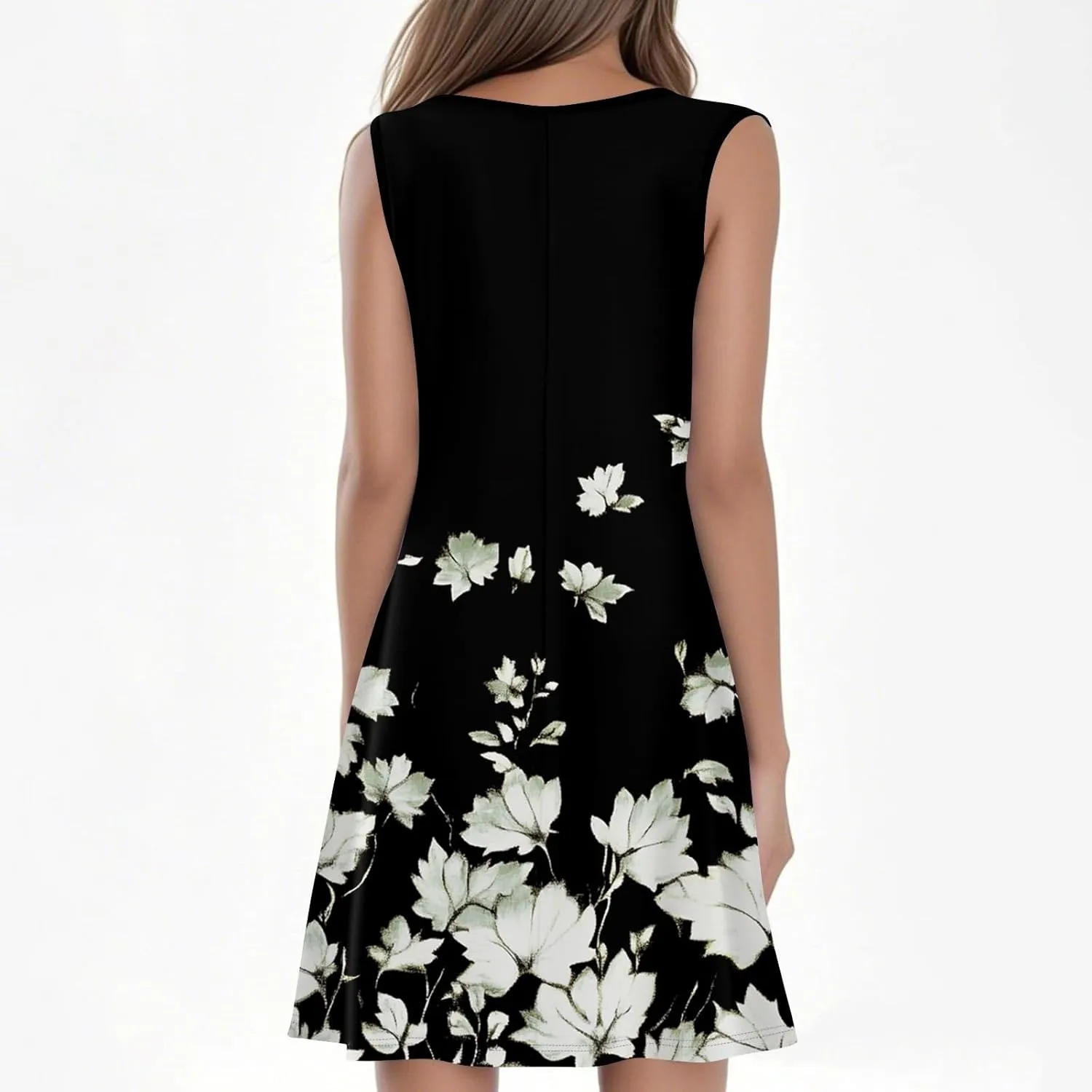 Summer Dresses for Women 2025 Loose Casual T Shirt Dresses V Neck Floral Sundresses Sleeveless Pleated Front Tank Dress