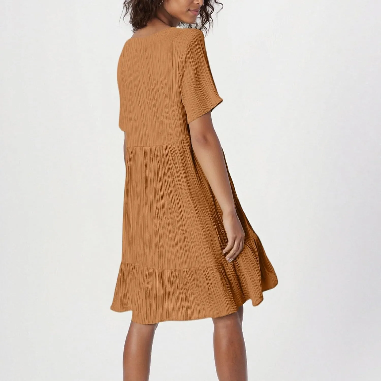 Summer Dresses for Women 2025 Loose V Neck Short Sleeve T Shirt Dress Casual Flowy Ruffle Tiered Layered A-Line Dress
