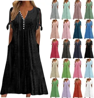 Summer Dresses for Women 2025 Plus Size Knee Length Short Sleeve Eyelet Tshirt Maxi Dress Beach Vacation Sundress