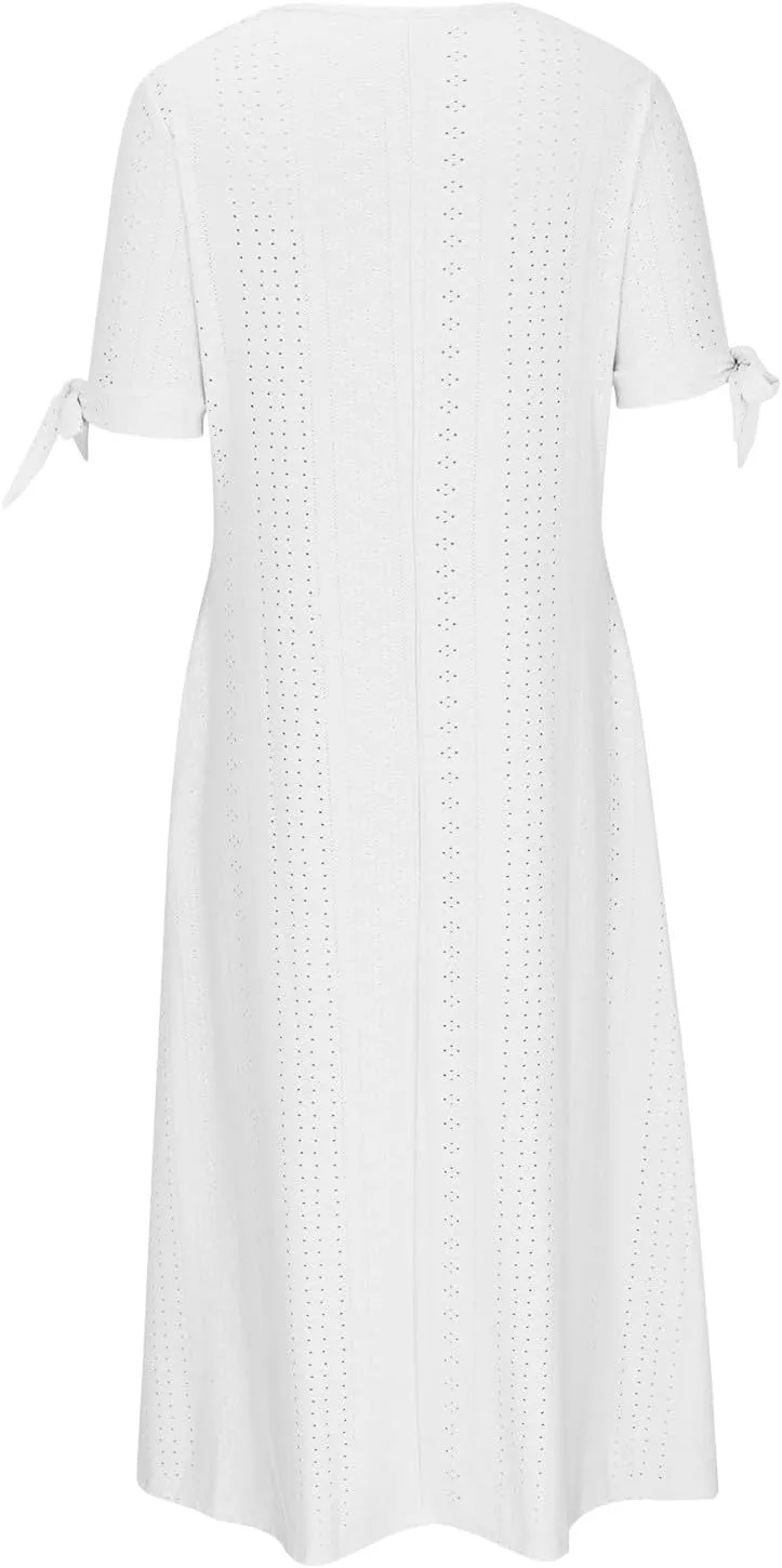 Summer Dresses for Women 2025 Plus Size Knee Length Short Sleeve Eyelet Tshirt Maxi Dress Beach Vacation Sundress