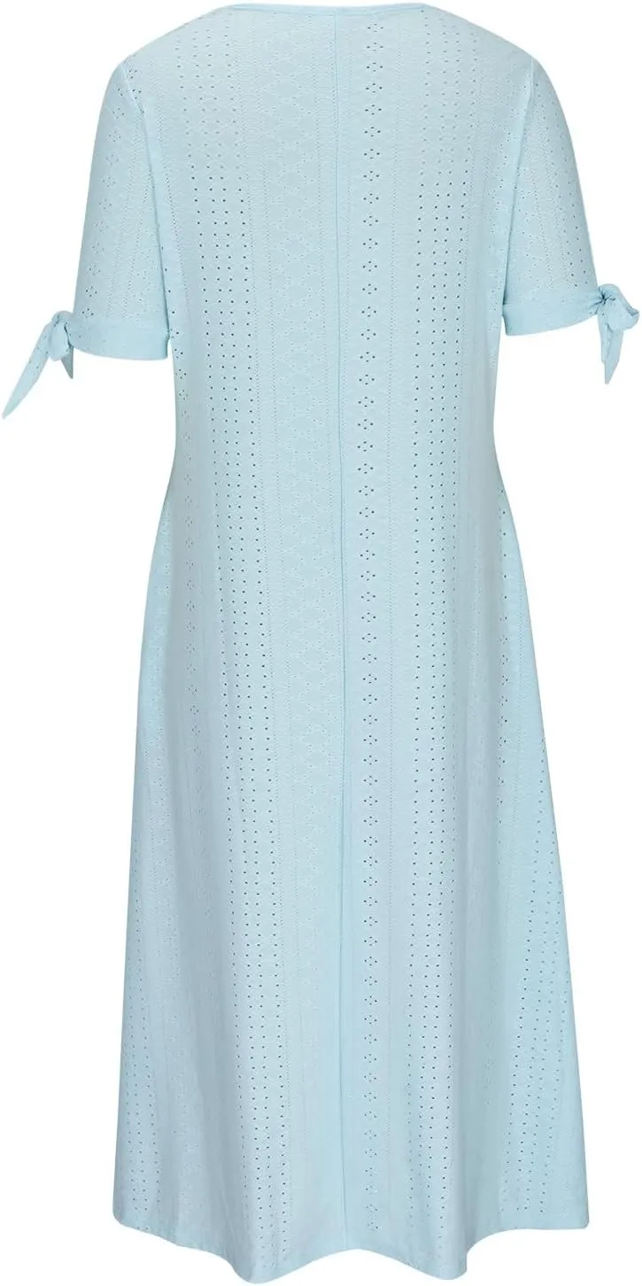 Summer Dresses for Women 2025 Plus Size Knee Length Short Sleeve Eyelet Tshirt Maxi Dress Beach Vacation Sundress