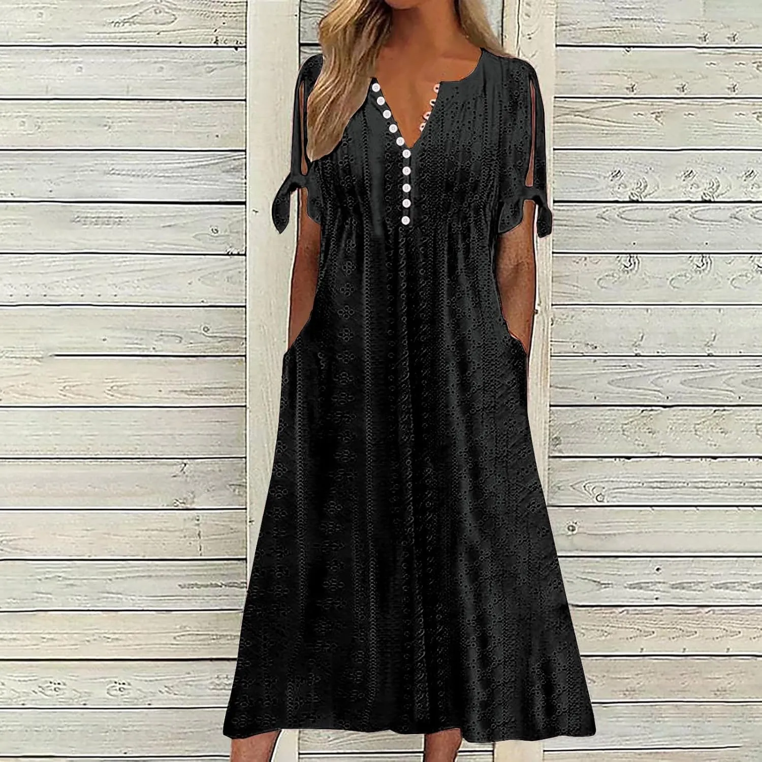 Summer Dresses for Women 2025 Plus Size Knee Length Short Sleeve Eyelet Tshirt Maxi Dress Beach Vacation Sundress