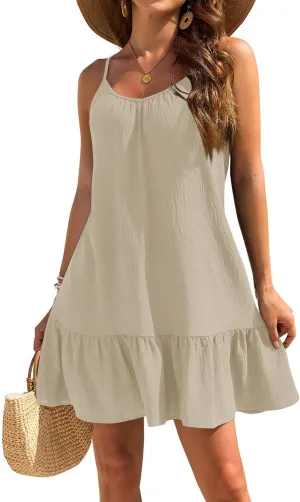 Summer Dresses for Women 2025 Scoop Neck Backless Sleeveless Ruffle Hem Flowy Swing A-Line Summer Mini Dress
