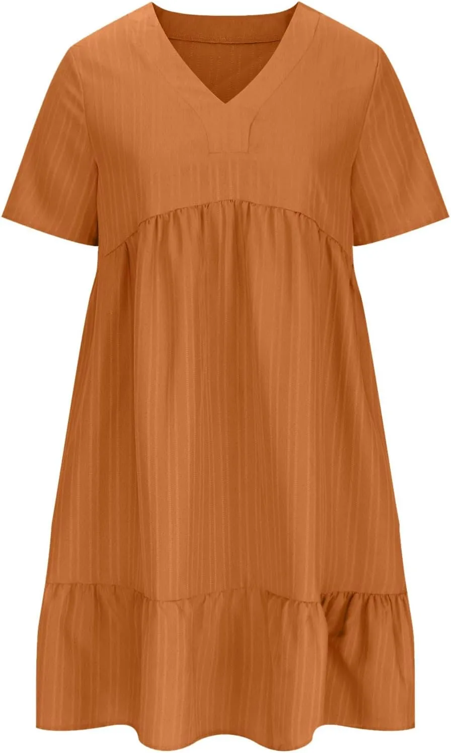 Summer Dresses for Women 2025 Vacation Short Sleeve V Neck Mini T Shirt Dress Pleated Flowy Tiered Beach Sundress