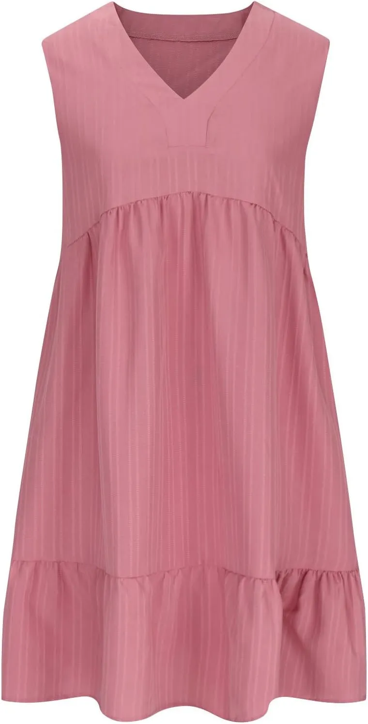 Summer Dresses for Women 2025,Petite Sleeveless Sundresses V Neck Dressy Casual Plus Size Midi Easter Beach Dress