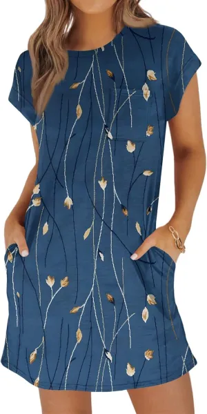 Summer Dresses for Women 2025s Casual Cap Sleeve Crewneck Loose Mini Dresses Casual Floral Beach T Shirt Dres