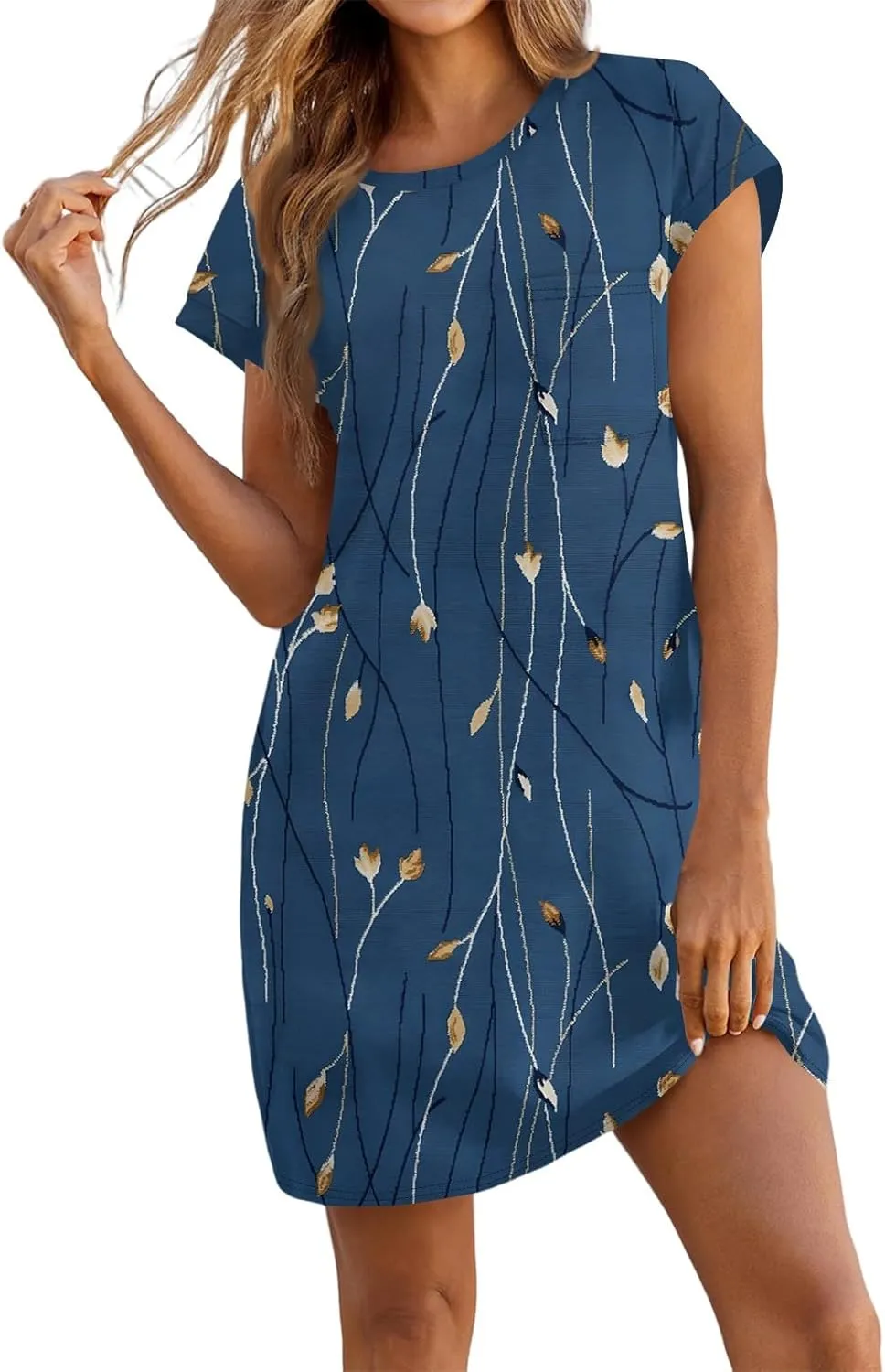 Summer Dresses for Women 2025s Casual Cap Sleeve Crewneck Loose Mini Dresses Casual Floral Beach T Shirt Dres