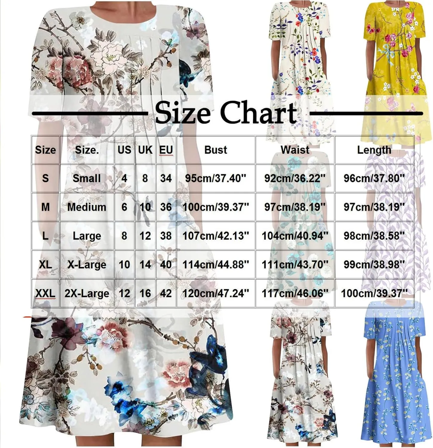 Summer Dresses for Women, Beach Floral Sundress Short Sleeve Pockets Casual Tshirt Dress Ruched A-Line Dress
