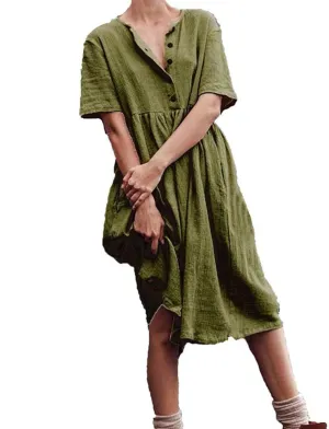 Summer Dresses for Women Casual Cotton Linen Dress Sundress Henley Flowy Vacation Beach Midi Dress