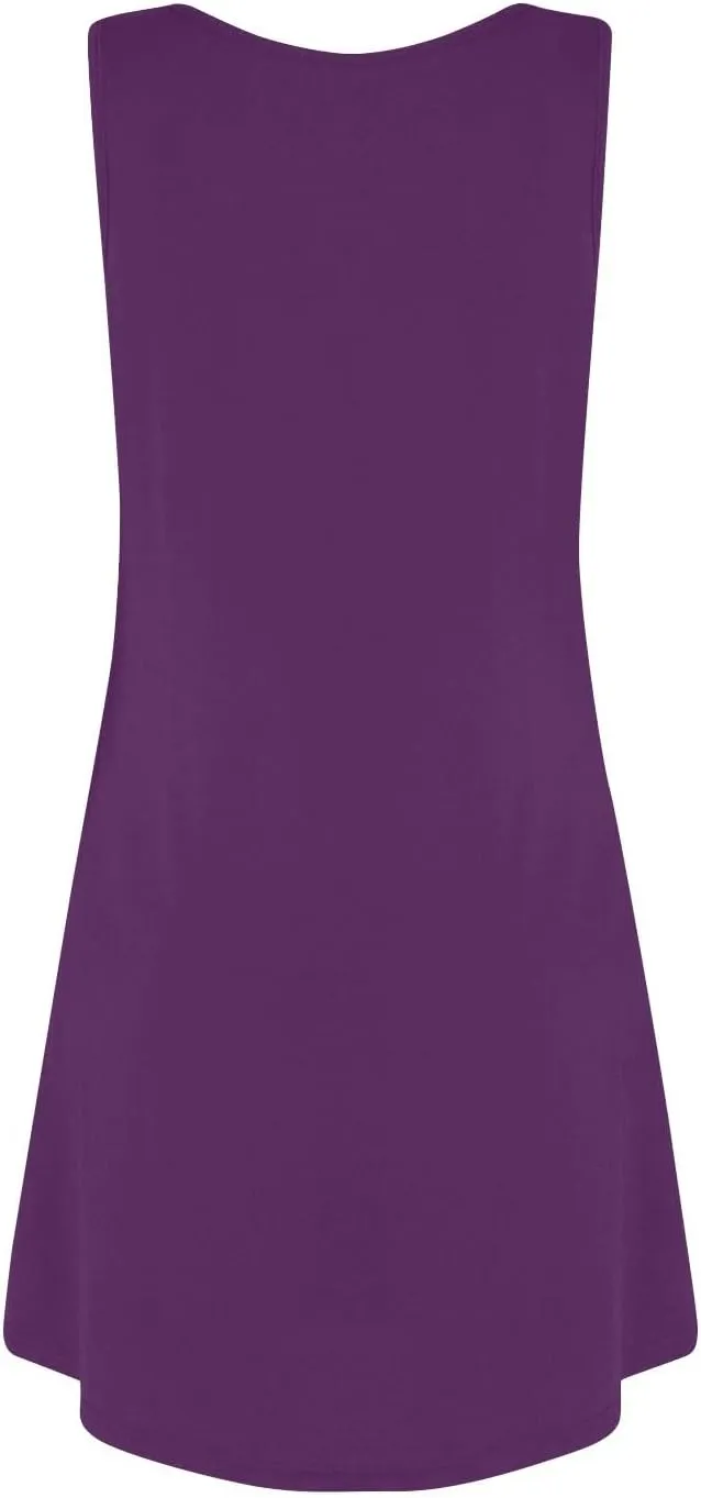 Summer Dresses for Women Casual Sleeveless Mini Dress printedBeach Sundresses Loose Tshirt Tank Dresses with Pockets