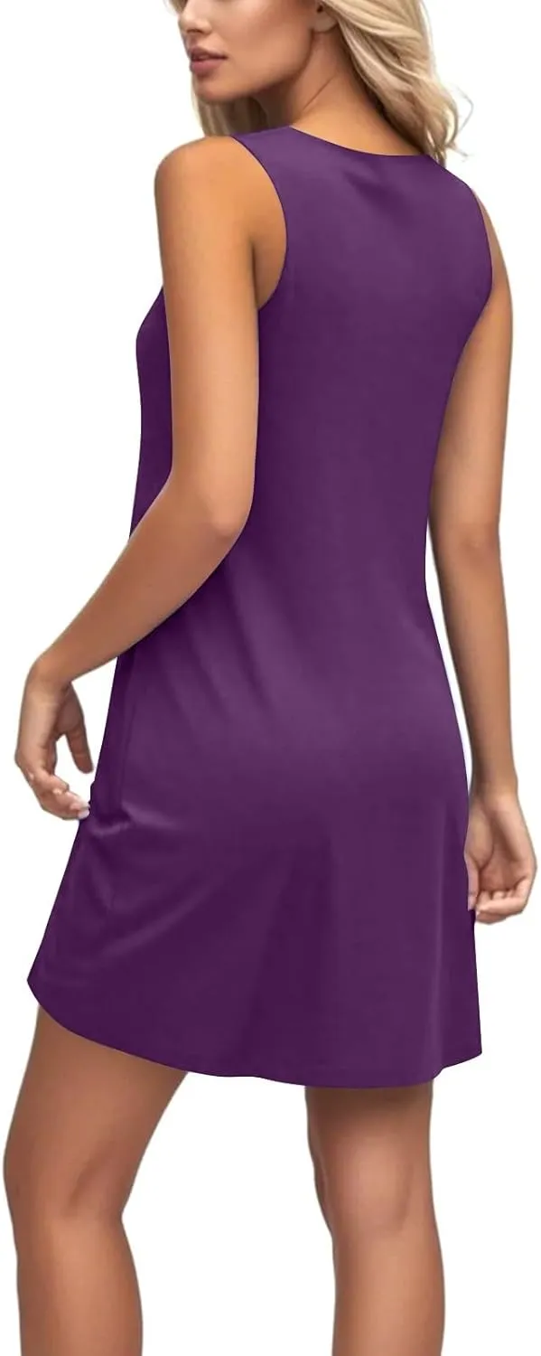 Summer Dresses for Women Casual Sleeveless Mini Dress printedBeach Sundresses Loose Tshirt Tank Dresses with Pockets