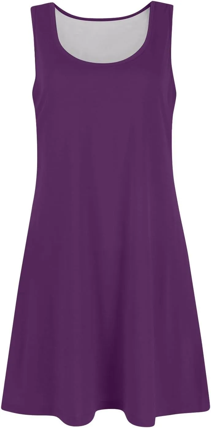 Summer Dresses for Women Casual Sleeveless Mini Dress printedBeach Sundresses Loose Tshirt Tank Dresses with Pockets