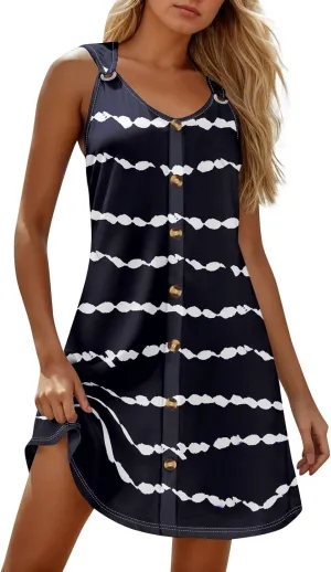 Summer Dresses for Women Sundresses Beach Swimsuit Coverups Casual Swing Sleeveless Button Down Spring Sun Dress