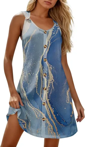 Summer Dresses for Women Sundresses Beach Swimsuit Coverups Casual Swing Sleeveless Button Down Spring Sun Dress