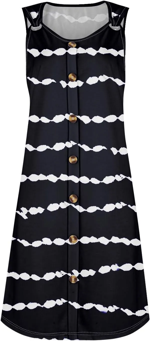 Summer Dresses for Women Sundresses Beach Swimsuit Coverups Casual Swing Sleeveless Button Down Spring Sun Dress