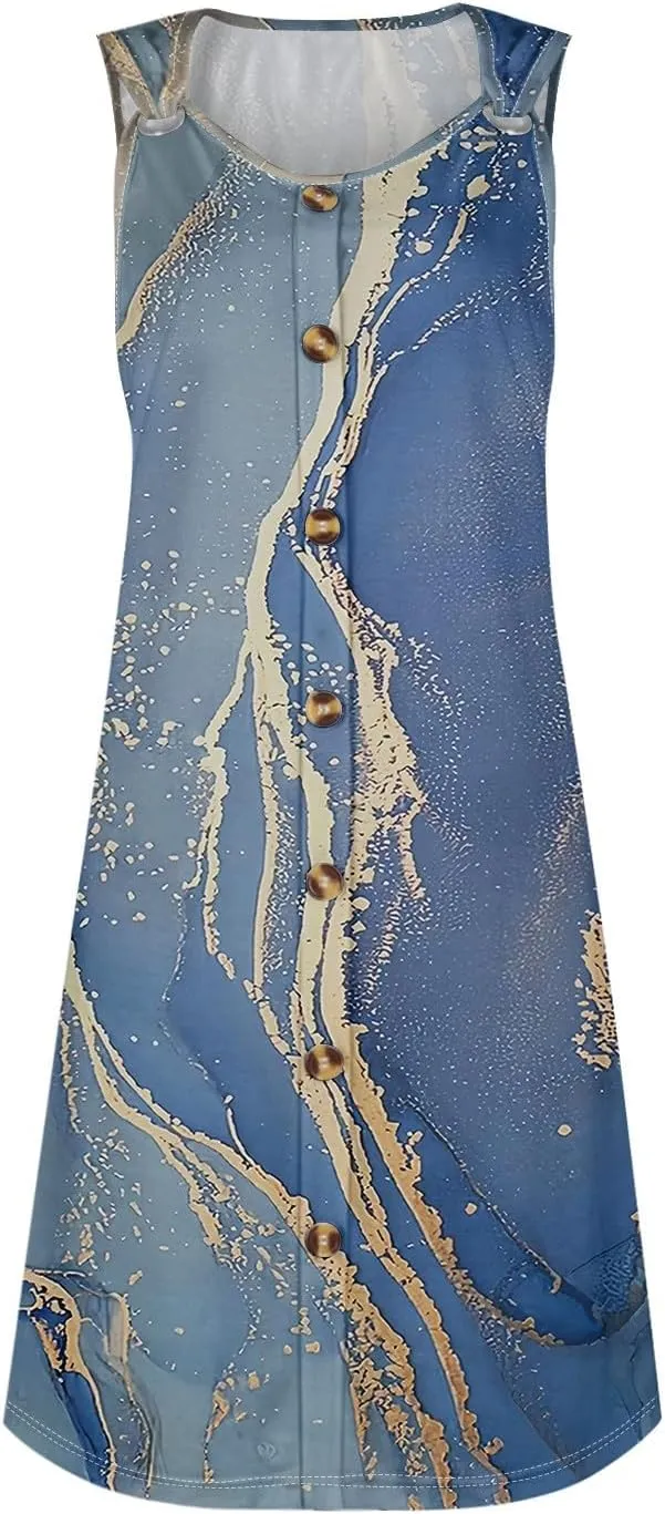 Summer Dresses for Women Sundresses Beach Swimsuit Coverups Casual Swing Sleeveless Button Down Spring Sun Dress