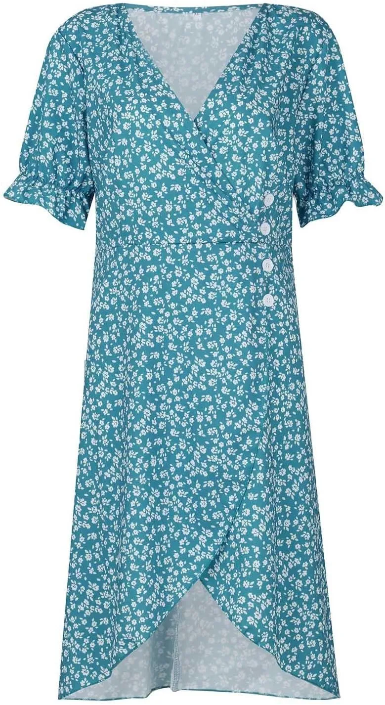 Summer Dresses Women Puff Sleeve Wrap Midi Dresses for Women Summer Womens Dresses Casual