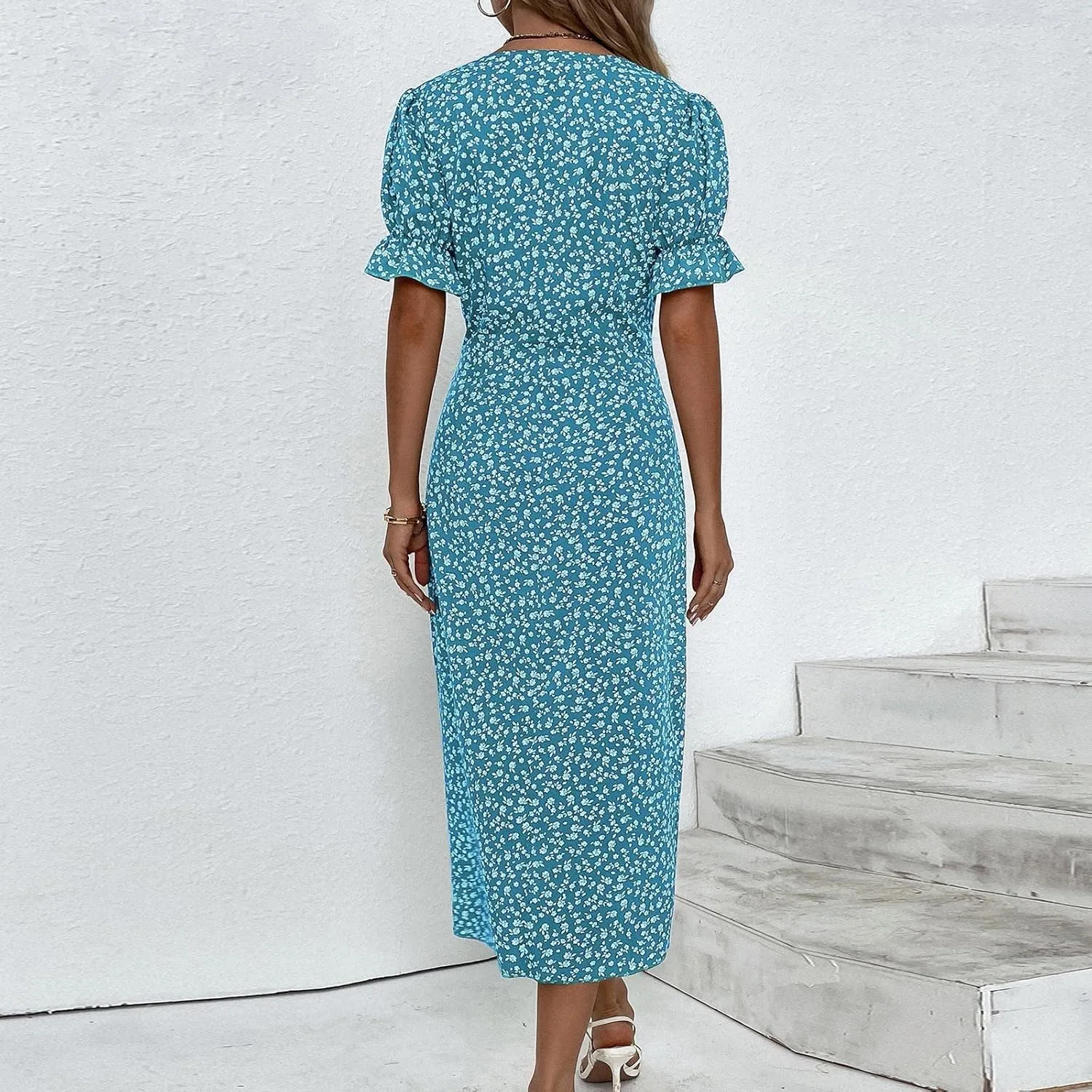 Summer Dresses Women Puff Sleeve Wrap Midi Dresses for Women Summer Womens Dresses Casual