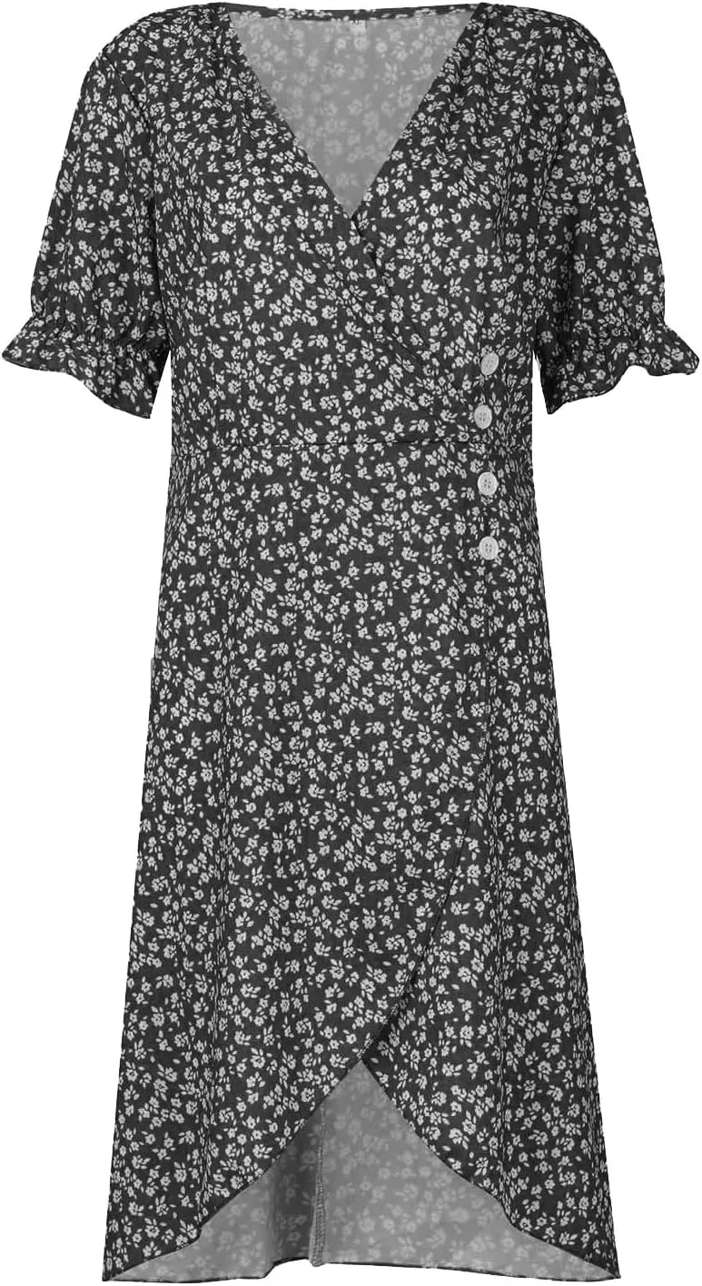 Summer Dresses Women Puff Sleeve Wrap Midi Dresses for Women Summer Womens Dresses Casual