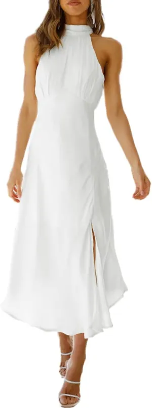 Summer Halter Neck Slit Cocktail Midi Dress 2023 Sexy Cut Out Elegant High Neck Long Dresses for Women Wedding Guest