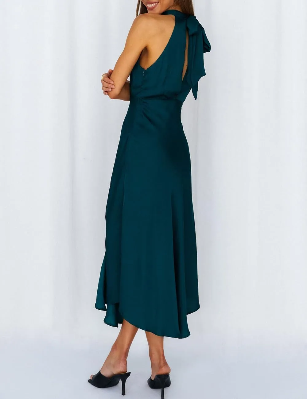 Summer Halter Neck Slit Cocktail Midi Dress 2023 Sexy Cut Out Elegant High Neck Long Dresses for Women Wedding Guest
