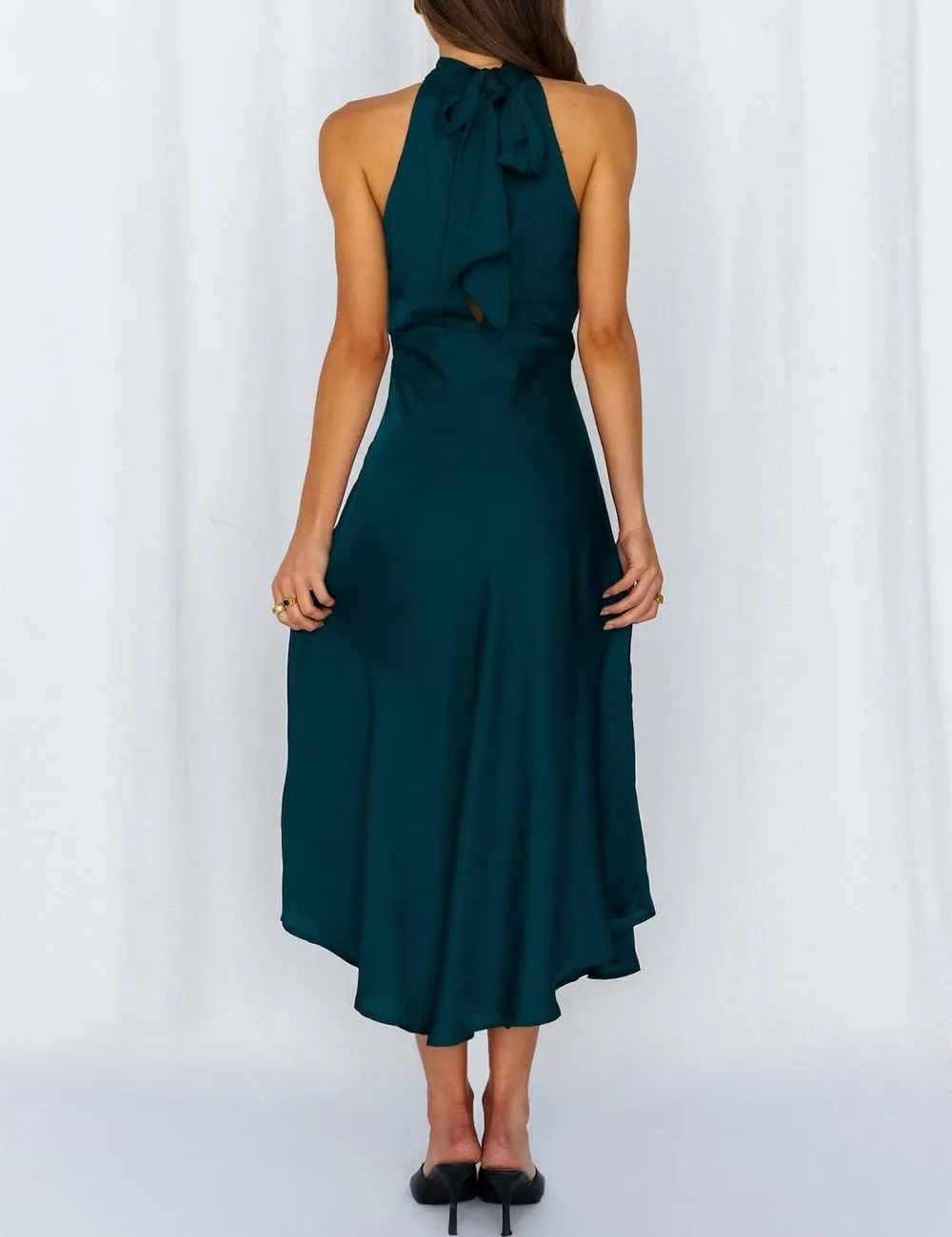 Summer Halter Neck Slit Cocktail Midi Dress 2023 Sexy Cut Out Elegant High Neck Long Dresses for Women Wedding Guest