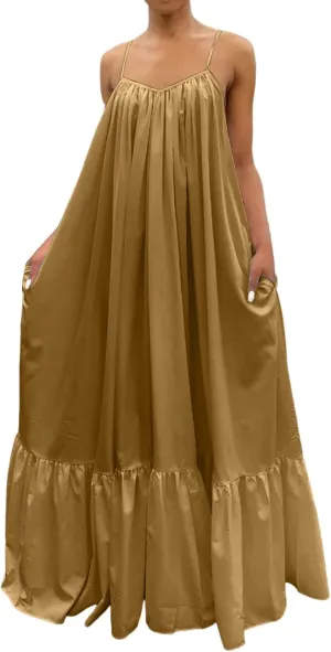 Summer Maxi Dresses for Women 2025 Plus Size Pleated Beach Vacation Dress Spaghetti Strap Ruffle Tiered Swing Sundress