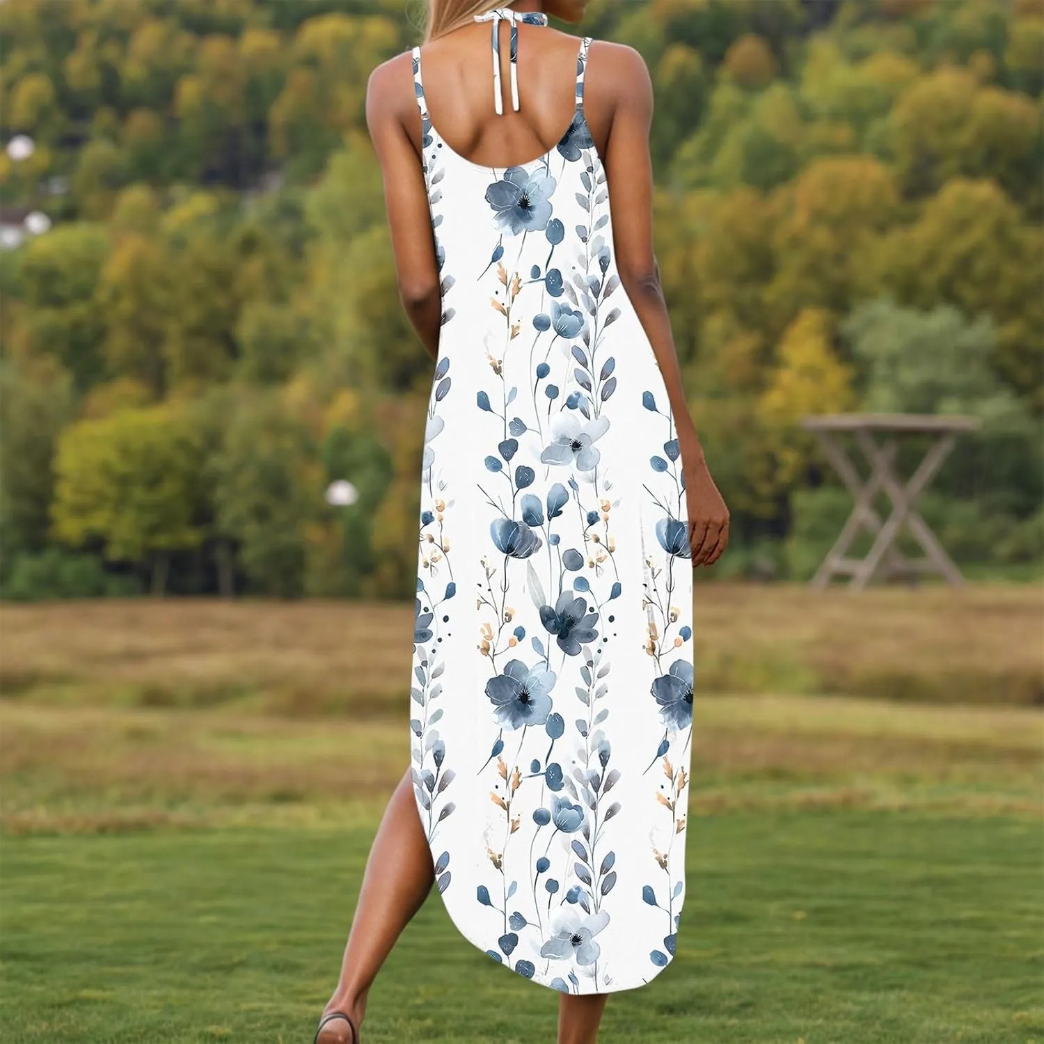 Summer Maxi Long Dresses for Women 2025 Sexy Spaghetti Strap v Neck Split Dress Casual Beach Sundress Vacation Outfits