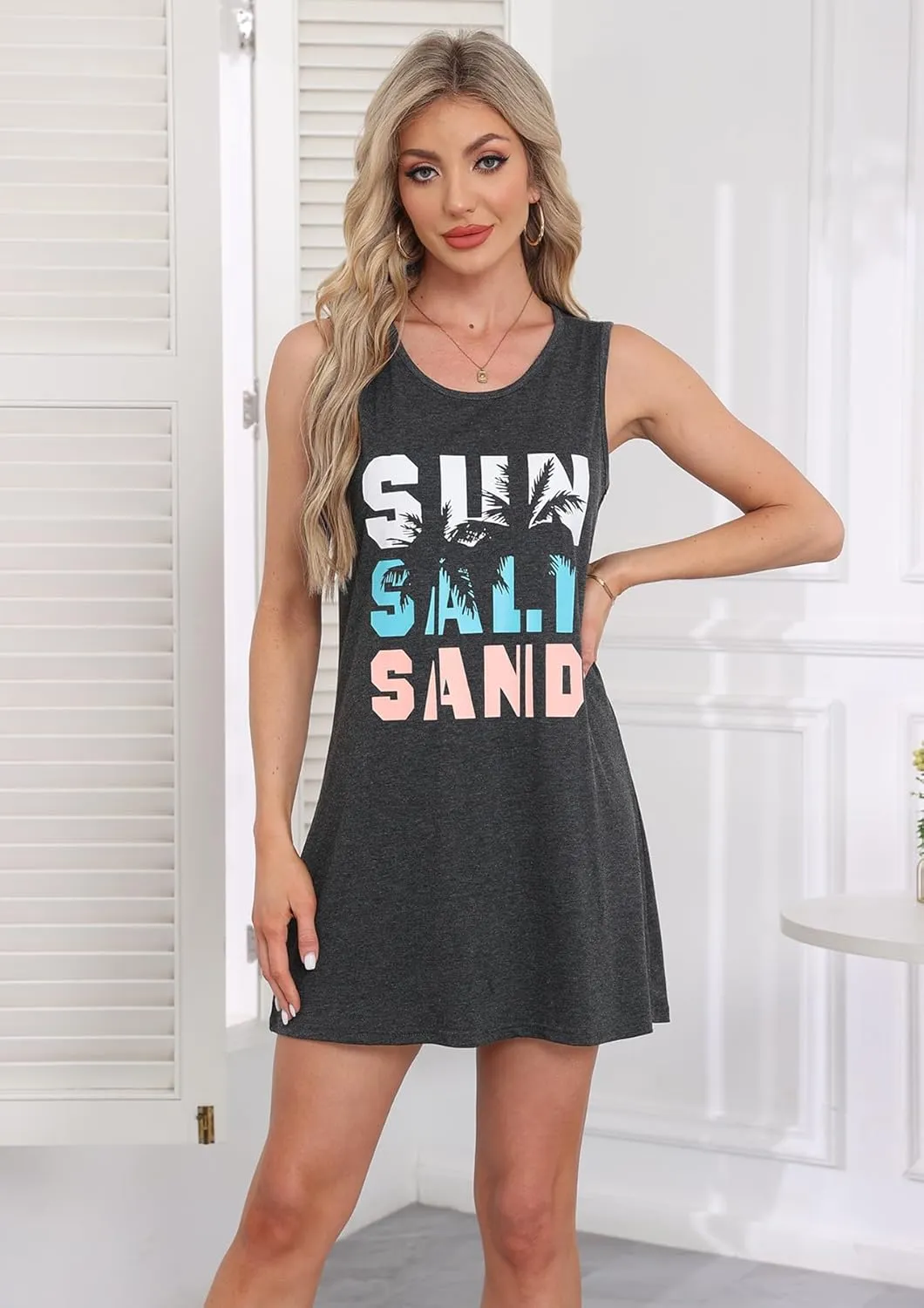Summer Tank Dress for Women Sunset Graphic Beach Vacation Sundress