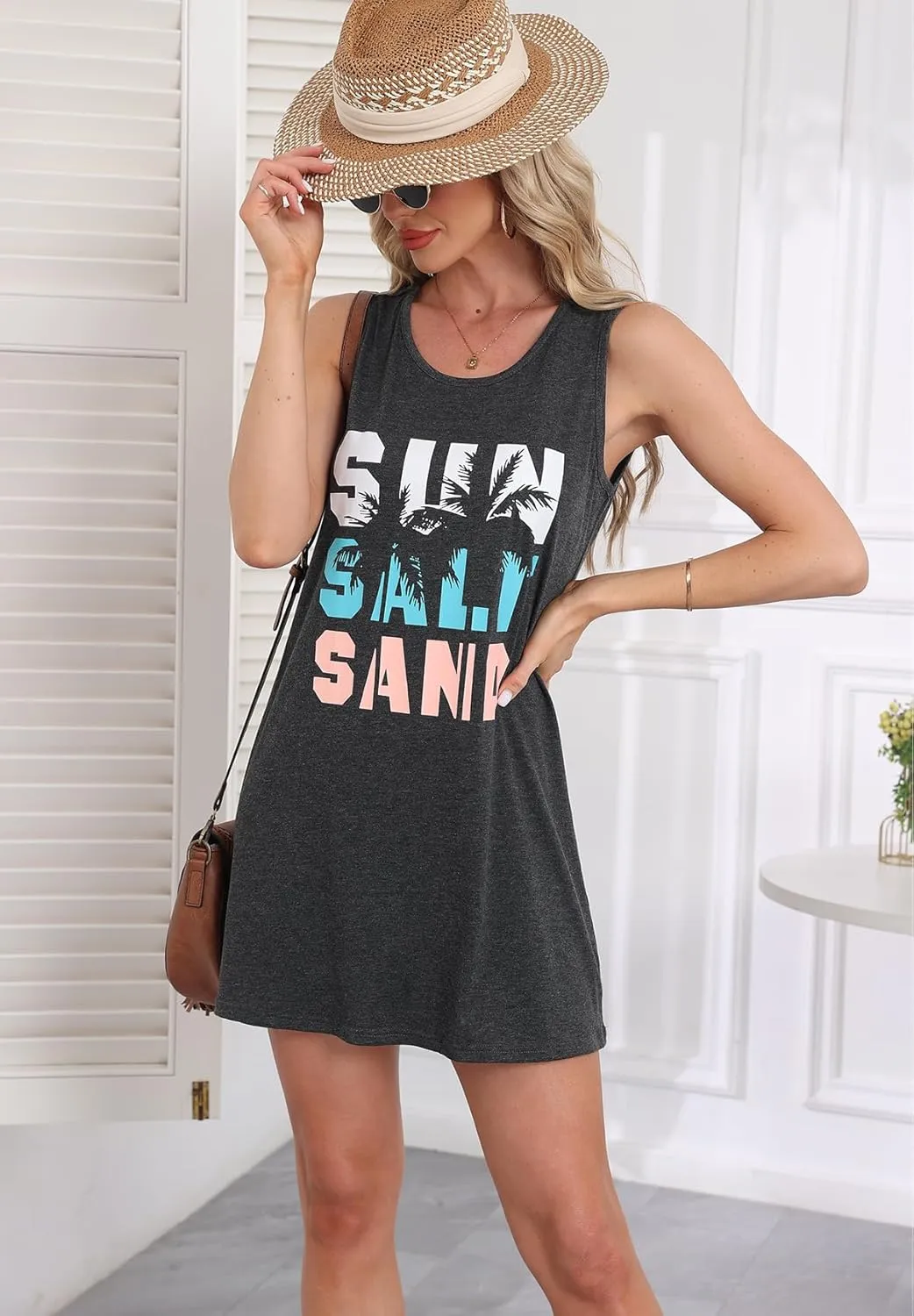 Summer Tank Dress for Women Sunset Graphic Beach Vacation Sundress