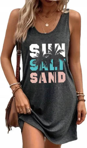 Summer Tank Dress for Women Sunset Graphic Beach Vacation Sundress