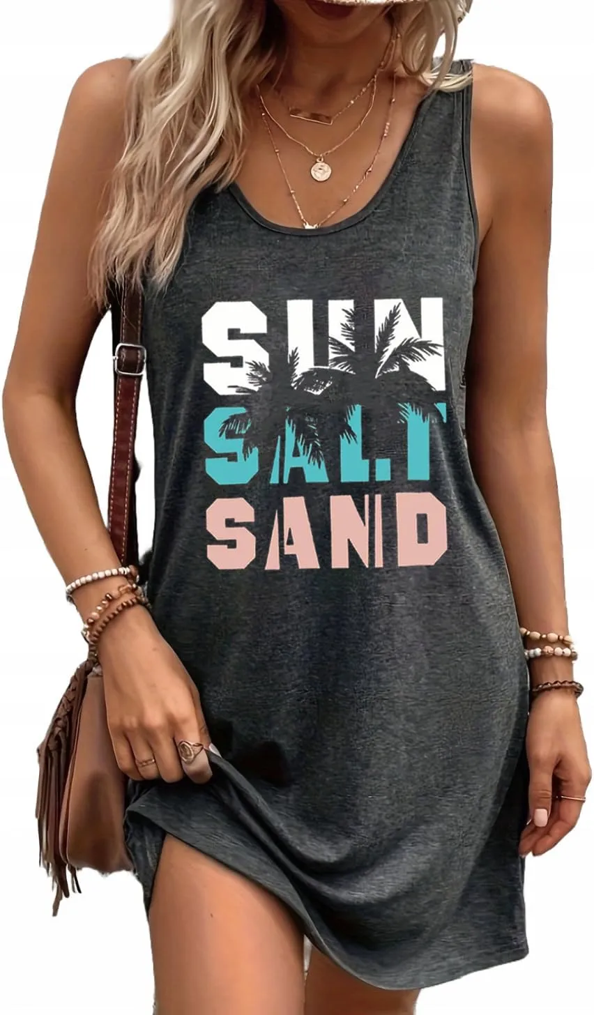 Summer Tank Dress for Women Sunset Graphic Beach Vacation Sundress