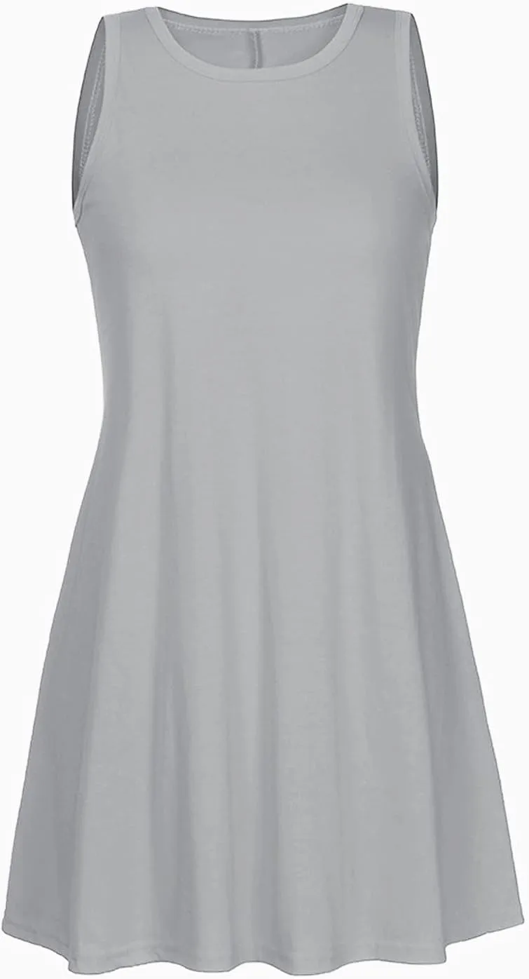 Sundresses for Women 2024 Vacation Sleeveless Crewneck Ruffle Swing Mini Dresses Flowy Casual Beach Dress with Pocket