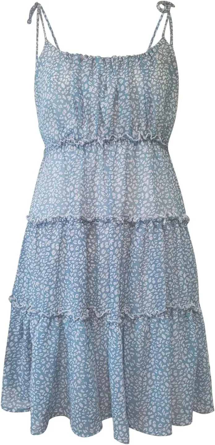 Sundresses for Women 2025 Summer Floral Spaghetti Strap Layered Ruffle Mini Dress Flowy Chiffon Milkmaid Dress