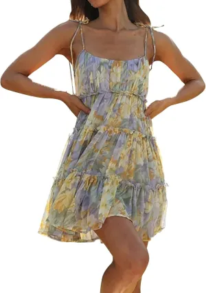 Sundresses for Women 2025 Summer Floral Spaghetti Strap Layered Ruffle Mini Dress Flowy Chiffon Milkmaid Dress