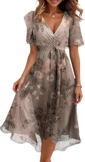 Sundresses for Women,Cocktail Prom Summer Sexy Dress Chiffon Womens Spring Dresses Wrap Flowy Wedding Guest