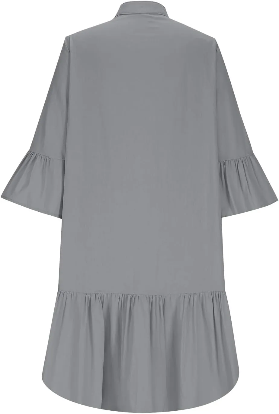 TANGNADE Beach Dresses for Women 2025 Vacation 3/4 Sleeve Summer Button Down V Neck Flowy Loose Casual Beach Dress