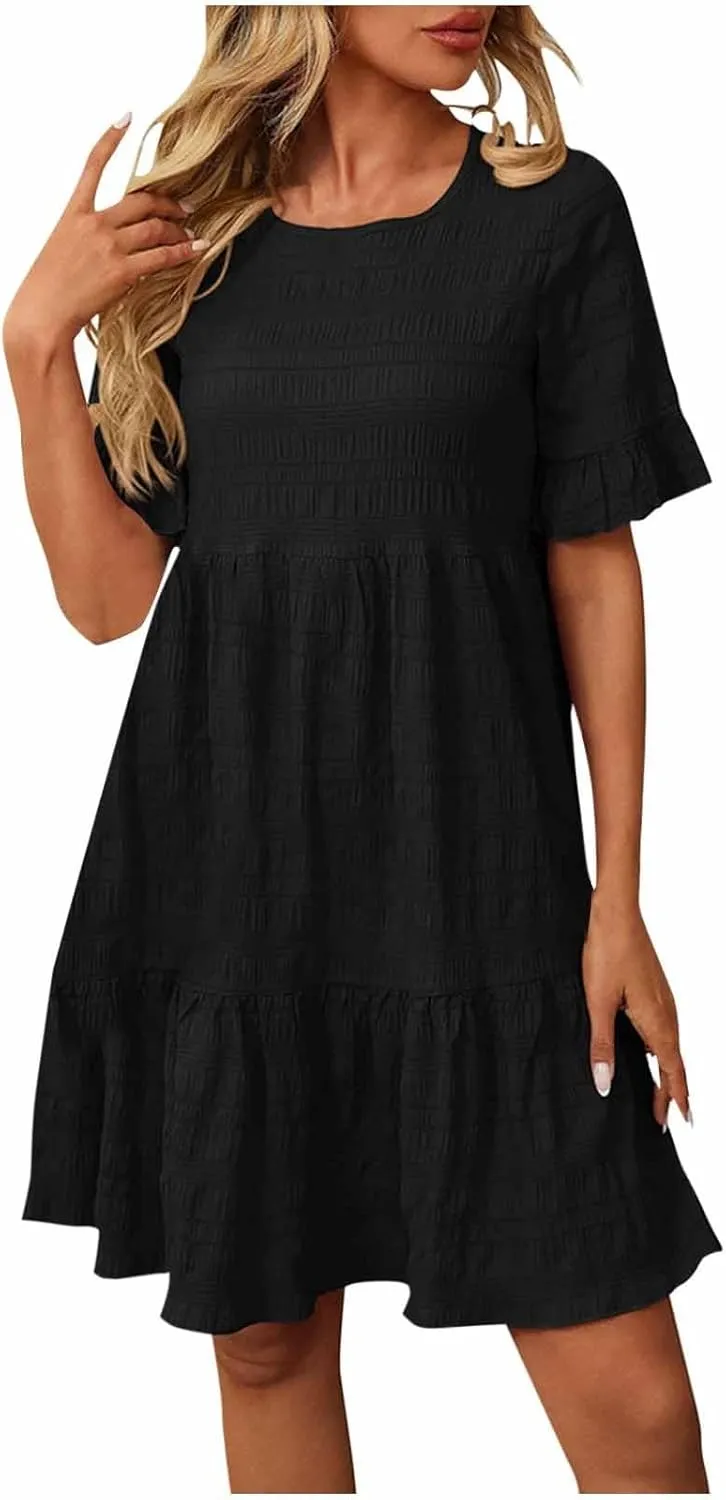 TANGNADE Womens Summer Dresses Beach Casual Loose Tshirt Ruffle Short Sleeve Flowy Cute Sundresses Vacation