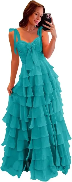 Tiered Prom Dresses for Women 2025 Sweetheart Ruffle Chiffon Party Dress for Teens Long Ball Gown with Slit