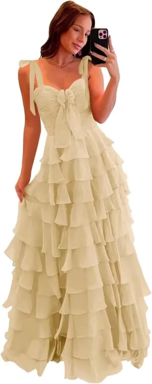 Tiered Prom Dresses for Women 2025 Sweetheart Ruffle Chiffon Party Dress for Teens Long Ball Gown with Slit