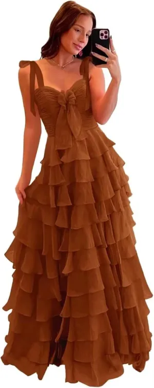 Tiered Prom Dresses for Women 2025 Sweetheart Ruffle Chiffon Party Dress for Teens Long Ball Gown with Slit